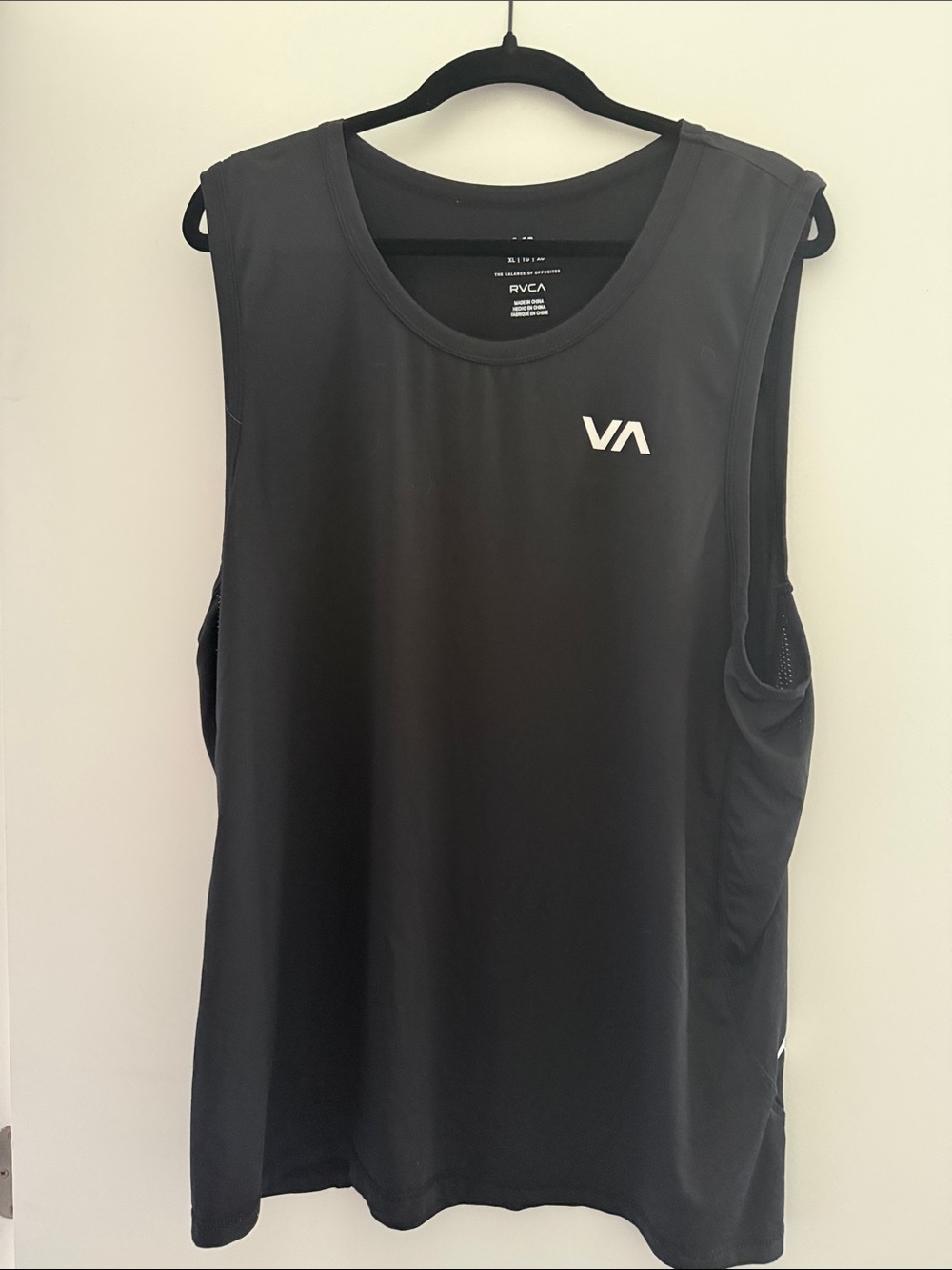 RVCA Black Performance Sleeveless Tank with White VA Logo